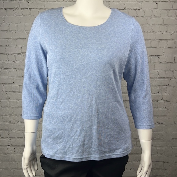 Light Blue Heather Cotton Long Sleeve Scoopneck Top Size XL - Picture 2 of 5
